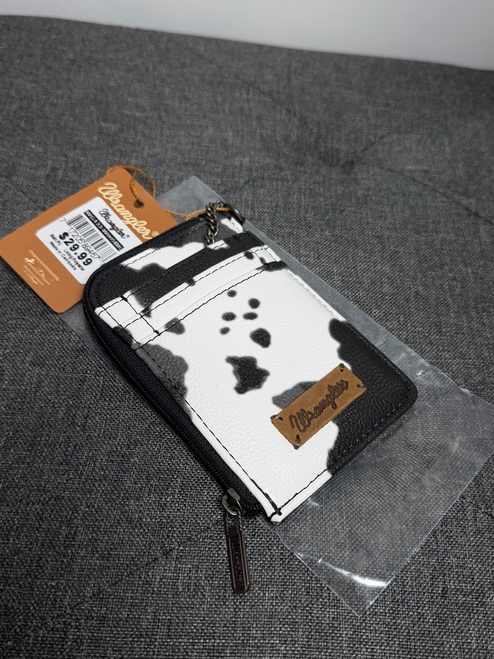 Wrangler Black and White Cow Print Card Case